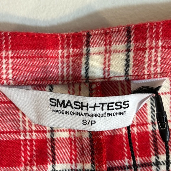 SMASH + TESS Sz S Oversized Red Plaid Long-Sleeve Flannel Ruffle Jumpsuit NEW - Picture 9 of 12